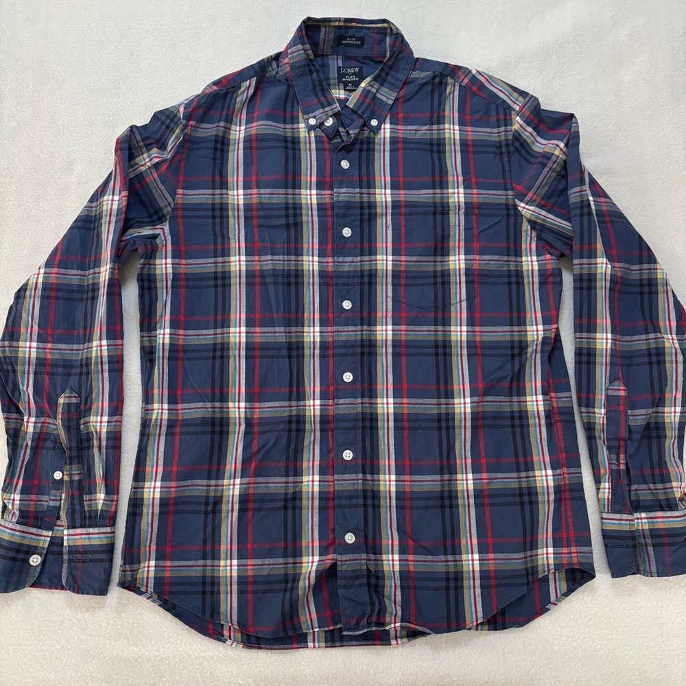 J.Crew Mens Slim Untucked Flex Washed Plaid Button Down Shirt Navy Blue M